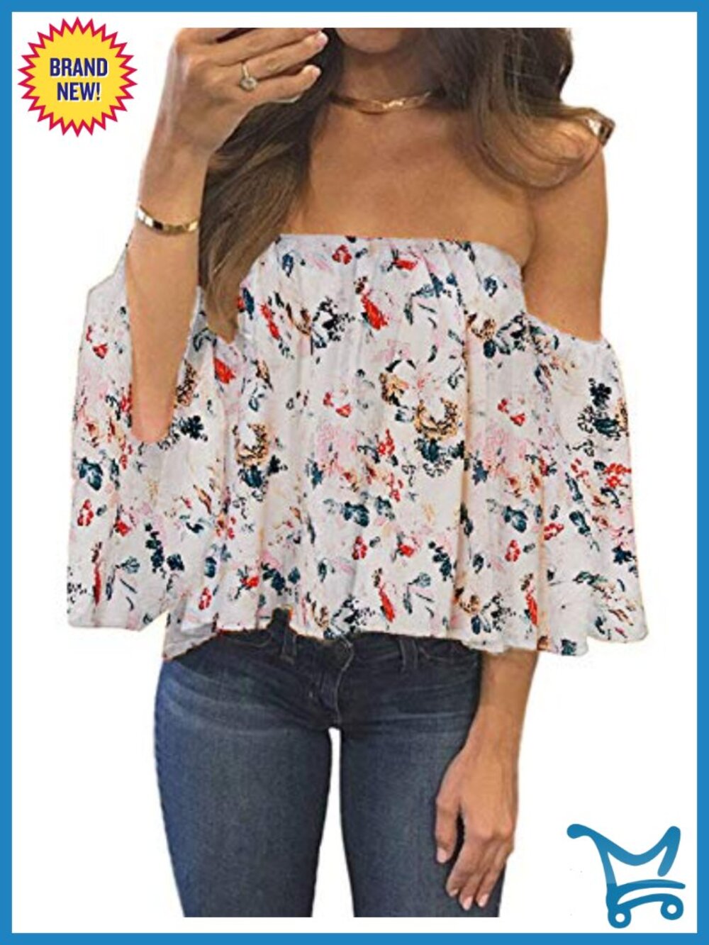 Off Shoulder Chiffon Blouse Ruffled Pleated Ruffle Sleeve Casual Top